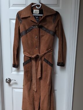 Vintage Suede Leather Trench Coat - Brown